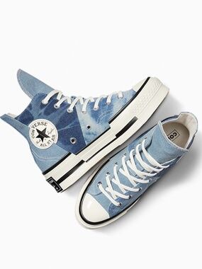 NEW Chuck 70 Plus Distressed Denim Converse Denim Patchwork High Top - 10 W 8 M